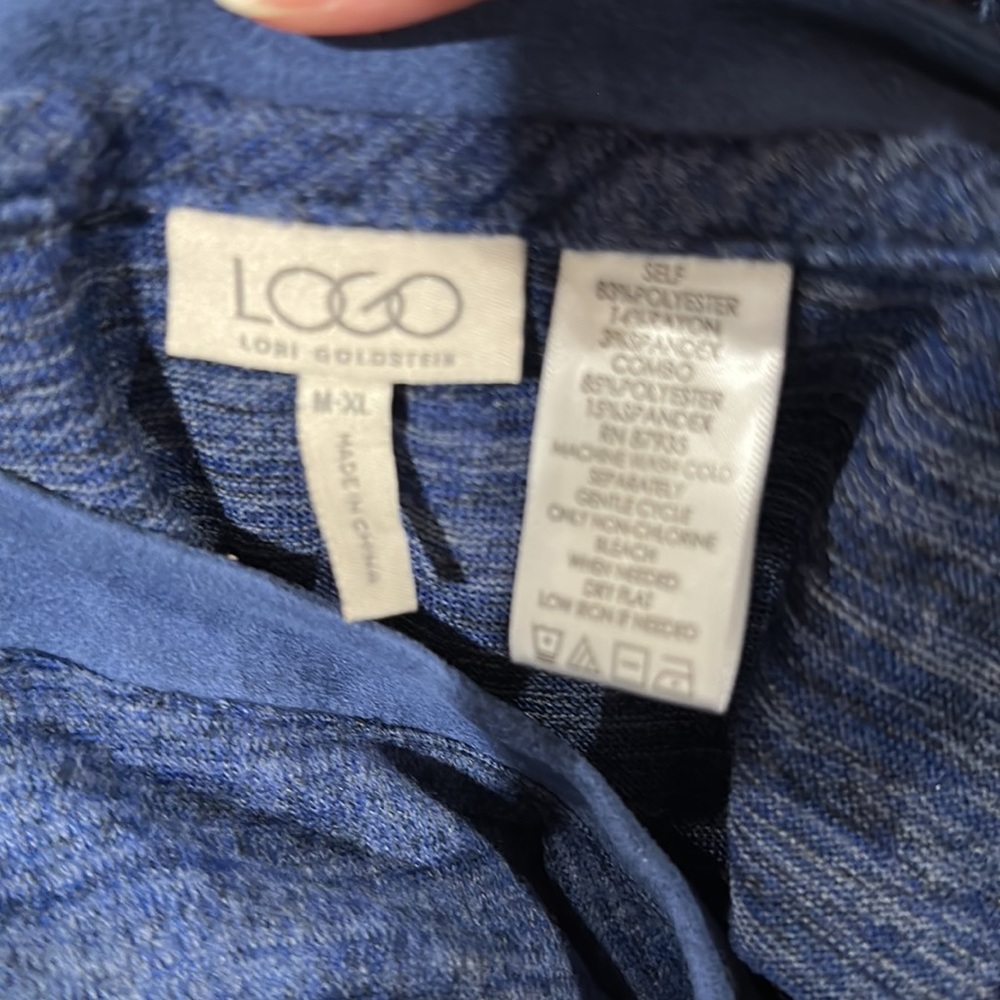 LOGO by Lori Goldstein Sweater Knit Poncho Faux Suede Trim & Pockets Blu… - Picture 6 of 11